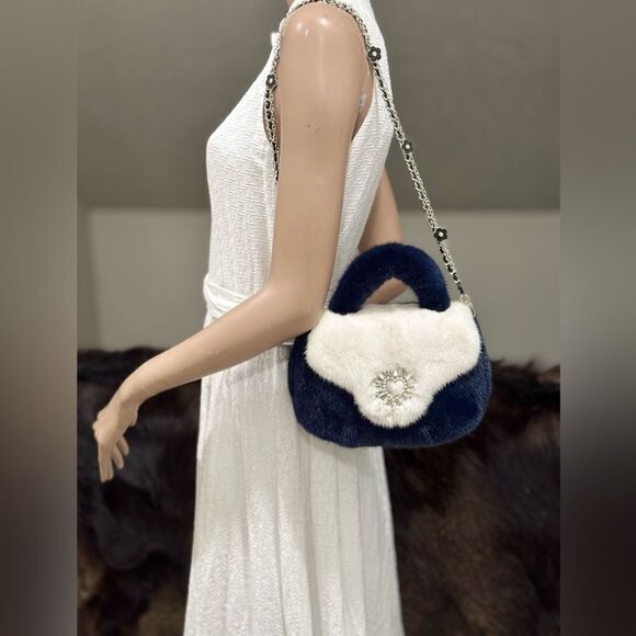 Colorblock Handmade Luxury Real Mink Fur Top Handle Bag/Shoulder Bag/Crossbody - Picture 2 of 16